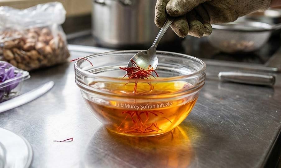 infuzarea firelor de șofran în lichid cald